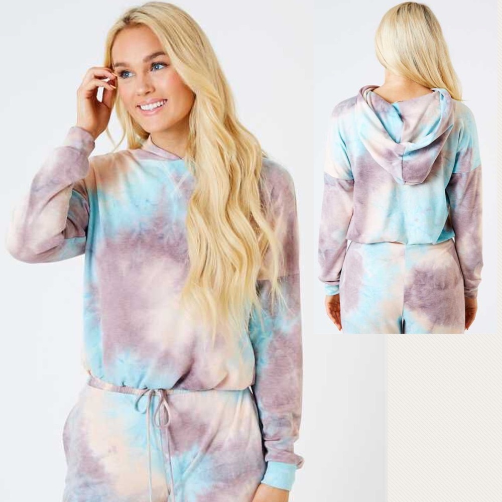 Hayley Tie Dye Hooded Lounge Cropped Top NEW - Picture 5 of 5